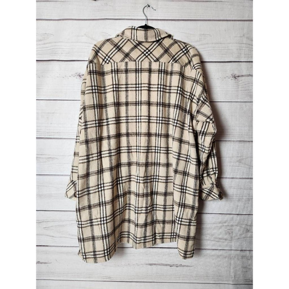Saints & Hearts Womens Blouse Beige Black Plaid Button Long Sleeve Boyfriend M‎ - Picture 2 of 6